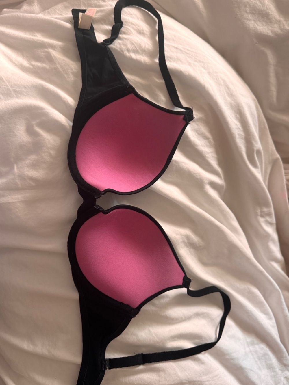 PINK bra solid black with pink inside, vintage 32C